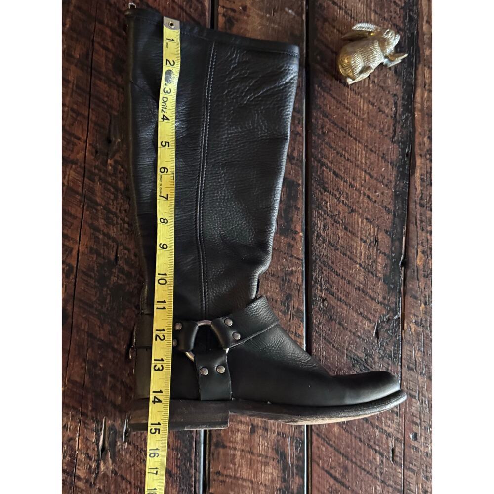 Womens Size 5.5 Black Leather FRYE "Olivia" Tall Zip Up Harness and Buckle Boots - Picture 16 of 17